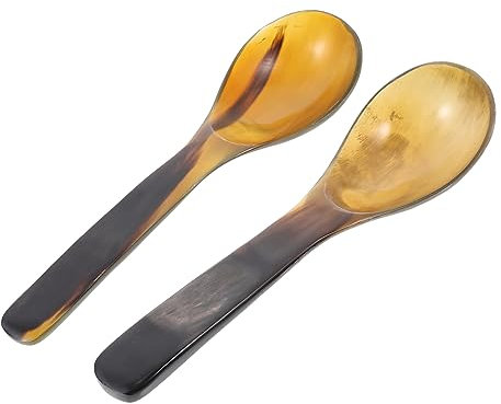COLLBATH 2stücke Hornlöffel Esslöffel Löffel Aus Ochsenhorn Marmeladenlöffel Salatlöffel Tragbarer Haushaltslöffel Restaurant-esslöffel Für Servieren Von Lebensmitteln Wie Reis Suppe Haferb