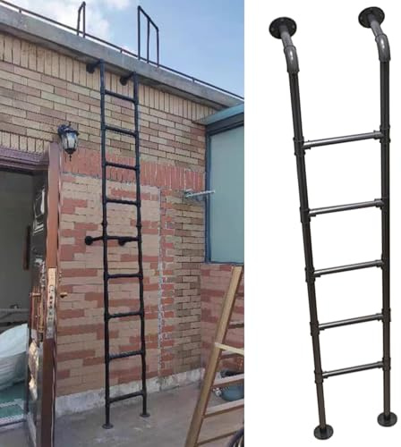 Industrial Iron Window Well Emergency Egress Ladder Multi-Function Climbing Ladder, Heavy Duty Metal Step Ladders for Basement Warehouse Roof Outside Walls(1.85m/6ft/73in)