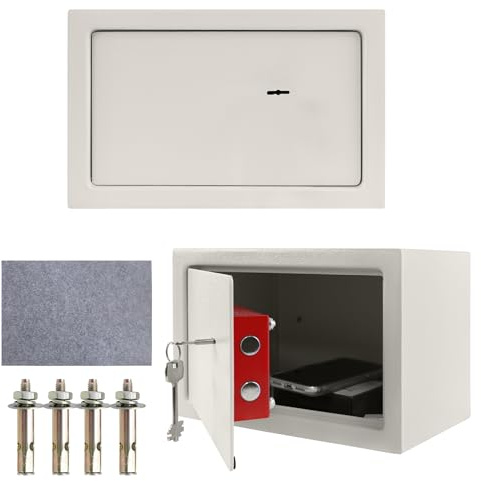 ROSEJANE Tresor Möbeltresor Safe Geldschrank 31x20x20cm Wandsafe 2 Schloss | Robuster Stahlkorpus sichert Wertsachen zu Hause oder im Büro. Einfache Wand- und Bodenmontage, Kompaktes Design