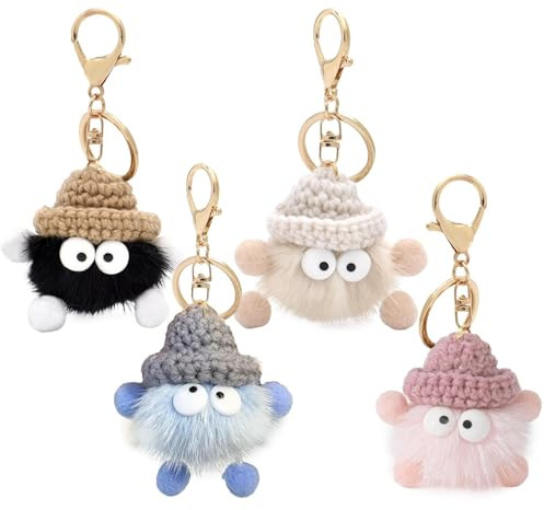 SLAXJNE 4 Stück Plüsch-Schlüsselanhänger, Süße Schlüsselanhänger, Damen-Schlüsselanhänger, Damen-Auto-Schlüsselanhänger, Taschenzubehör-Charms, Taschenanhänger