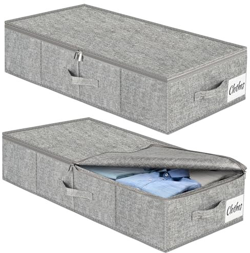 Under Bed Storage Container Bins 2 Pack, Low Profile Foldable Underbed Clothes Storage Organizer W/ Ultra Thick Fabric and Sturdy Bottom/Sides, Dual Zipper Storage Box for Dorm and Home 30x16x6.7