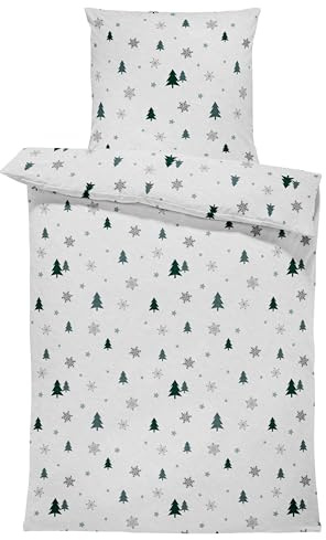 one-home Winter Bettwäsche 155x220 cm Tannenbaum Schnee Weihnachten Flausch Warme Fleece