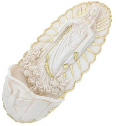 VOSAREA Holy Water Font Porcelain Lady of Guadalupe Catholic Wall Hanging Decoration for Church Home Entrance Religious Medal