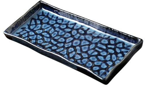 IMIKEYA Embossed Ceramic Sushi Plate and Pasta Tray 9.5 Inch Rectangular Food Serving Dish for Home Restaurant Hotel