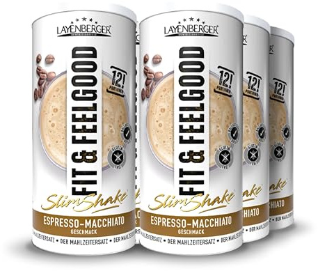 Layenberger Fit+Feelgood Slim Shake Powder Substitut de repas pour 72 portions de 213 kcal (6 x 396 g) Expresso Macchiato