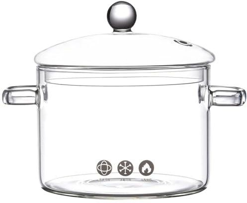JTBDWOSK Clear 1.9l, Glastöpfe Zum Kochen Auf Herd,High Borosilicat Glass Sacker Topf Mit Griffen Und Deckeln, Klarer Kochtopf, Glaskochtopf Für Nudeln, Suppe, Babynahrung, Milch