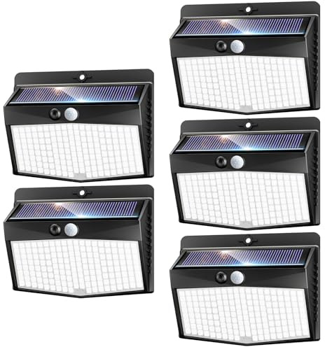nipify Solarlampen für Außen mit Bewegungsmelder, 5 Stück 3 Modi Solarleuchten Lampe Outdoor, 168 LED Warmweiß Superhelle Sicherheitswandleuchte IP65 Wasserdichte für Garten Garage Hof Wand