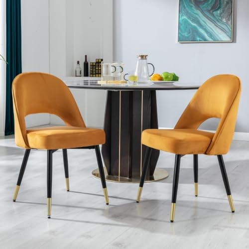 Ya-Home Esszimmerstühle 2er Set, Küchenstuhl aus Samt, Gelb | Gepolsterte Esstischstühle mit Metallbeinen & Rückenlehne, Polsterstuhl Akzentstuhl für Esszimmer & Wohnzimmer