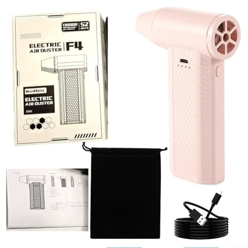ZiStarlilife Spolverino elettrico ad aria con motore brushless da 180 W, batteria ricaricabile integrata da 7,4 V 4000 mAh, sistema di regolazione della forza del vento a 4 marce (rosa)