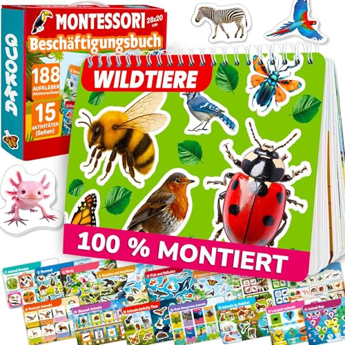 QUOKKA Jouets Montessori Busy Book à partir de 3 4 Ans - Animaux Sauvages 15 activités éducatives - Activités d'apprentissage préscolaire pour Les Enfants de 3 à 5 Ans
