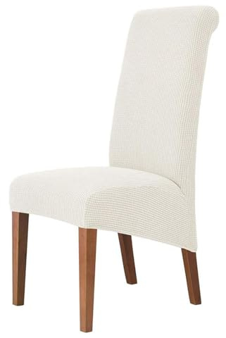 EBETA Stuhlbezug Groß Stuhlhussen Stretchhussen, XL Stuhlabdeckungen Stretch Stuhlbezüge Hussen für große Esszimmerstühle Waschbar (Milchweiß, 6 Stück)