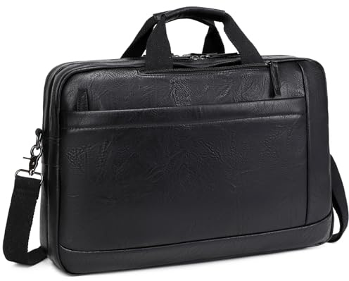 Faux Leather Messenger Bag for Men: 17.3 Inch Laptop Bag Briefcasen Convertible Backpack 3 in 1 Computer Handbags Work Bag Shoulder Crossbody Bags Office, Black