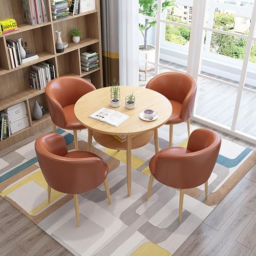 Couchtisch Für Büro, Empfang, Konferenzraum, Verhandlungstisch, Besprechungstisch, Rundes Esstisch-Set Für 4 Personen Mit Pu-Lederstühlen, Küchentisch- Und Stuhl-Set, Lederstuhl, Braun, Einheitsgröße