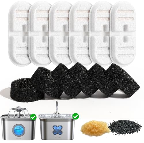 6 Piezas de Filtro y 6 Piezas de Esponjas Filtrantes de Repuesto para FEELNEEDY 2.8L Fuente para Gatos de Acero Inoxidable FN-W22