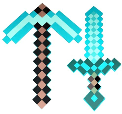 YCVBCY Pixel Espada y Pico de Juguete para Niños Arma de Juguete de Plástico Pixel Espada de Juguete para Juegos Colección de Accesorios de Batalla de Juguetes Regalos para Niños Halloween Carnaval