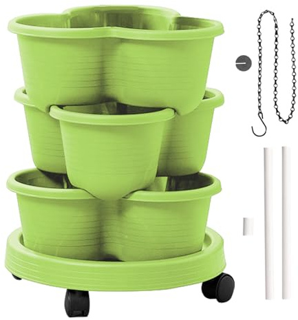 Torre Vertical de jardín | Jardinera de Fresa - Macetero de Niveles con Ruedas extraíbles para Verduras, Fresas, Flores, Interior, Cocina, Exterior, balcón, terraza, jardín