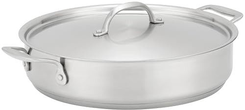 Stellar Profile Matte 28cm Shallow Casserole Pan – 2.5L Stainless Steel Uncoated Saute Pan with Twin Handles – Induction Hob Compatible, Dishwasher & Oven Safe, Uncoated & PFAS-Free