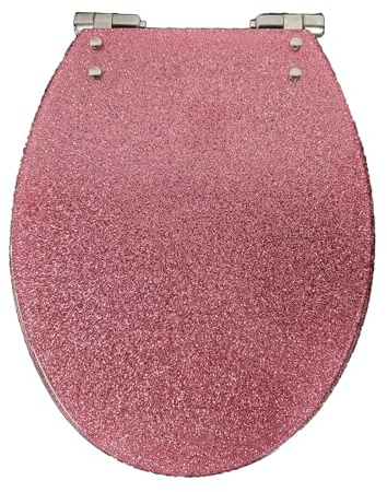 Abattant WC Ovale en résine pailletée 36 x 42 cm avec charnières à Fermeture silencieuse et à dégagement Rapide, Installation Facile, Nettoyage Facile, argenté