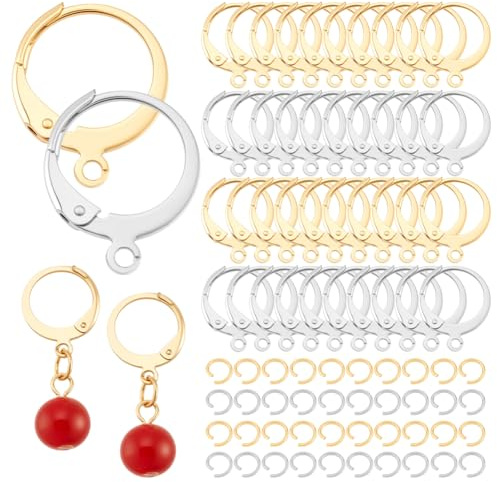 PH PandaHall 200pz Ganci per Orecchini Placcati Oro 24K Filo per Orecchini in 304 Acciaio Inossidabile con Chiusura a Leva e Anello Aperto per La Creazione di Gioielli Fai Da Te