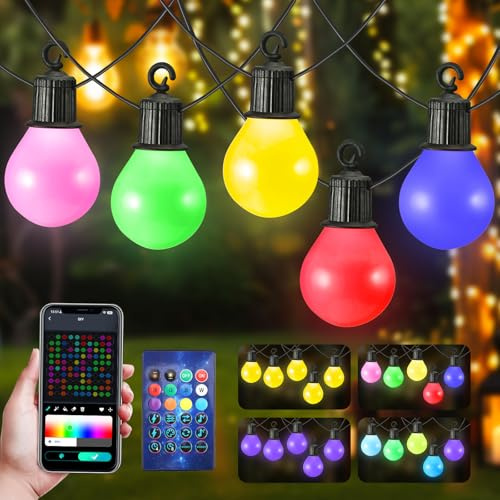 Guirlande Lumineuse Exterieure Guirlande Lumineuse à Boules Colorées 50 LED Guirlande Guinguette Exterieur 33M avec Télécommande et App, Minuterie pour décorer Halloween, Balcon, Jardin, Fête
