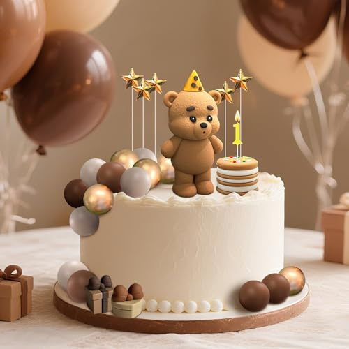 ePicsoa 25 Stück Teddybär Tortendeko, Tortendeko 1. Geburtstag, Bär Geburtstagsdeko Braun, für Geburtstag Party Hochzeit BabyShower