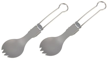 Alasum 2Pcs Lightweight Titanium Folding Spork Portable Outdoor Camping Tableware Dual-Function Fork and Spoon for Hiking Picnic Travel Portable Eating Tool