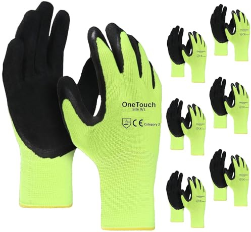 A406 24 Pairs Work Gloves Latex foam coated Gloves Work Grip Glove High Visibility Latex Foam Builders Gardening Grip Gloves (Large/9)