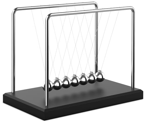 Theefun Newtons Cradle Balance Balls 7 Beads Swinging Balls with 50 Sec Swing, Kinetic Steel Balls for Stress Relief, Science Physics Education Desk Ornaments, Office Decoration | Desk Toys Office Decorations with Wood Base, Physics Gadget for Kids