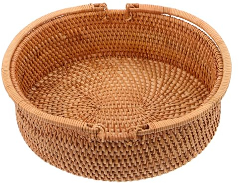HOODANCOS Cesto in Vimini Naturale Intrecciato Mano Portatile e Traspirante per Frutta e Snack Freschi Cesta da Picnic Robusta e Leggera per Cucina e Viaggi