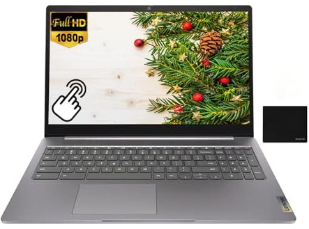 Lenovo IdeaPad 3i Chromebook Laptop, 15.6'' FHD (1920 x 1080) Touchscreen Display, 4-Core Intel Pentium Silver N6000, 8GB LPDDR4x RAM, 128GB eMMC, Wi-Fi 6, Chrome OS, Arctic Grey, EAT Wireless Earbuds