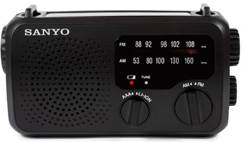Radio de Emergencia Sanyo KS133 – Pilas, Solar, Dínamo y Linterna. con Salida USB para Poder Cargar Dispositivos.