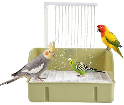 ROOJUNE Bird Bath, Automatic Parrot Shower Bath with Pump, Birds Shower Bathtub with Running Water, Birdcage, Medium Birds Parakeets Budgies Cockatiels Conures Finches Lovebirds