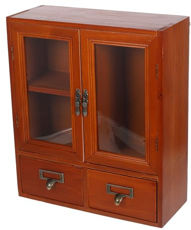MOTHNUR Wandschrank Holz Vintage mit Doppeltüren Niedriger Aufbewahrungsschrank für Bad und Flur Praktischer Hängeschrank aus Massivholz Kompakter Schrank für Haushaltsgegenstände
