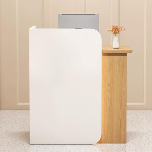 Weißer Empfangstresen mit abschließbarer Schublade, Fallschutz, kompakter Kassentisch für Kasse, Lobby, Büro, Geschäft, 80 cm, modernes Design