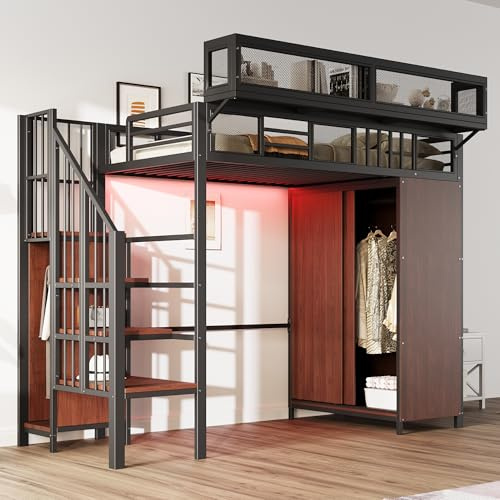vutizal Hochbett 140x200 cm Weiß Metall mit Schreibtisch & Schrank | Stauraumbett mit Sicherheitsleiter | Für Jugendliche Erwachsene Kleine Wohnungen Gästezimmer