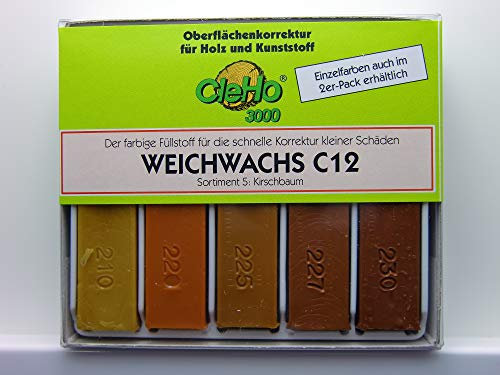 CleHo Weichwachs C12-5er Pack | Reparatur | Wachs | Holz | Möbel | Sortiment 5 | Kirschbaum