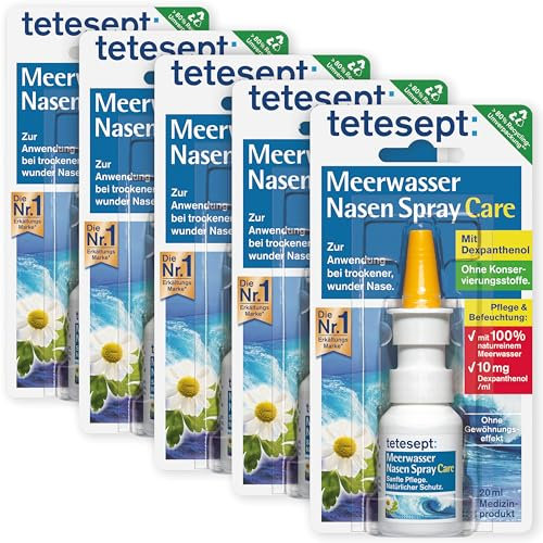 tetesept Meerwasser Nasen Spray Care – 5 x 20 ml – Pflegendes & abschwellendes Nasenspray für natürlichen Schutz & Regeneration – Nasenpflegespray bei Erkältung