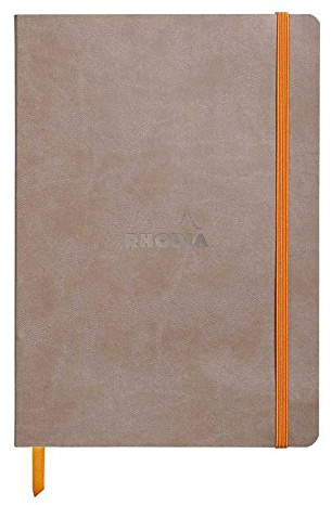 Rhodia 117454C - Kladde - Notizbuch Rhodiarama A5 (14,8 x 21cm), Softcover, 80 Blatt elfenbein 90g, Dot, Lesezeichen, Gummizugverschluss, Cover aus Kunstleder, Maulwurfsgrau, 1 Stück