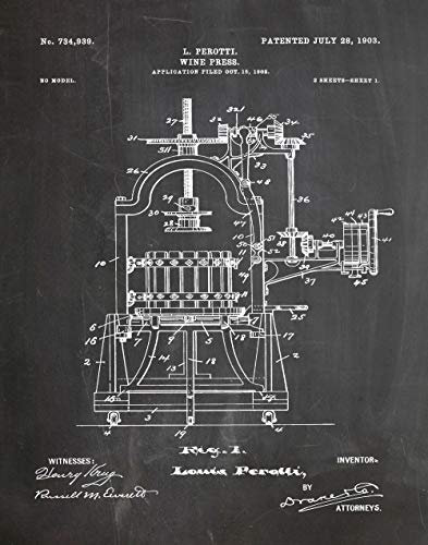 WB134 Weinposter Weinpresse, Weindekoration, Wandkunst, Weinbar-Dekor, Wein-Geschenk, Vintage-Weinposter, Kreidetafel schwarz, 8.3 x 11.7 (A4)