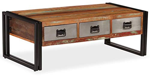 Festnight Couchtisch mit 3 Schubladen Massivholz | Beistelltisch Wohnzimmertisch Holztisch mit Stauraum 100 x 50 x 35 cm