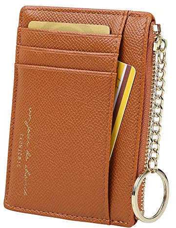 Damen 8 Karten Schmal Minimalistischer Kartenhalter Hüllen Kartenetui Portemonnaie Schlüsselanhänger Front Tasche Geldbörse Mini Kreditkarten Etuis, Braun