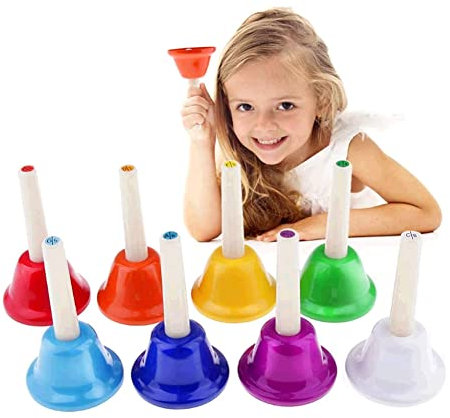 Alnicov 8 unids Handbell Campana de mano 8 Color Niño Niños Instrumento de percusión musical para niños Bebé Educación temprana