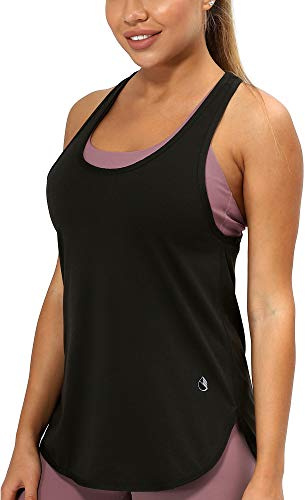 icyzone Workout Tank Tops for Women - Athletic Yoga Tops, Racerback Running Tank Top (L, Black)