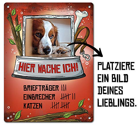 trendaffe - Hier wache ich - Hunde Warnschild in Rot, personalisiert mit deiner Grafik