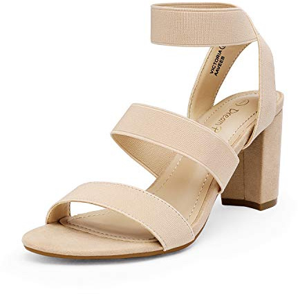 DREAM PAIRS Women's Open Toe High Chunky Elastic Strap Dress Heel Sandals,Size 10,Nude,VICTORIA