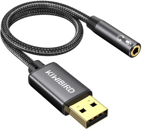 KiWiBiRD Adaptateur USB Audio vers Jack 3,5mm, Prise Jack USB Casque et Microphone, TRRS 4 Pôles Connecteur, Carte Son Externe Compatible avec Windows PC, Mac, Surface, PS4, PS5, Ordinateur Portable