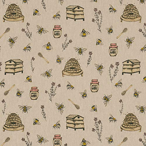 Stoff Meterware Leinenlook Halbpanama - 1 Meter - Dekostoff, Kissen, Tischwäsche, Vorhang, Taschen (Bienen Honig Imker)