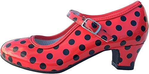 Costumizate! Flamenco Dance Shoes with Different Sizes From Girl to Women., Red with Black Polka Dots, 9.5 UK Child