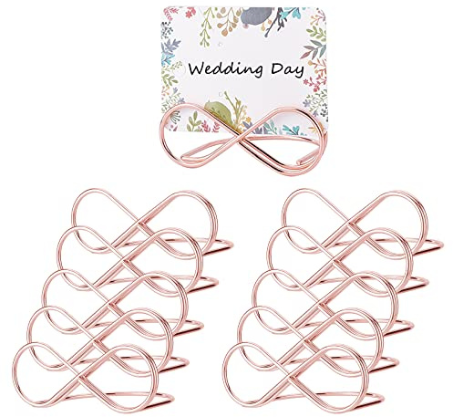 CHGCRAFT 10 Piezas Soportes para Números de Mesa con Forma de Nudo Soporte Tarjetas Metal Forma de 8 Soportes para Banquetes de Boda para Bodas Fiestas Restaurantes, Rose Golen