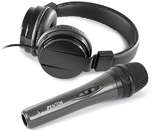 Vonyx VH120 y Fenton DM105 Set DJ con Auriculares Plegables con Graves potentes y micrófono dinámico con Cable de 3 m, Conectores Jack/XLR, Ideal para Mezclas y animación
